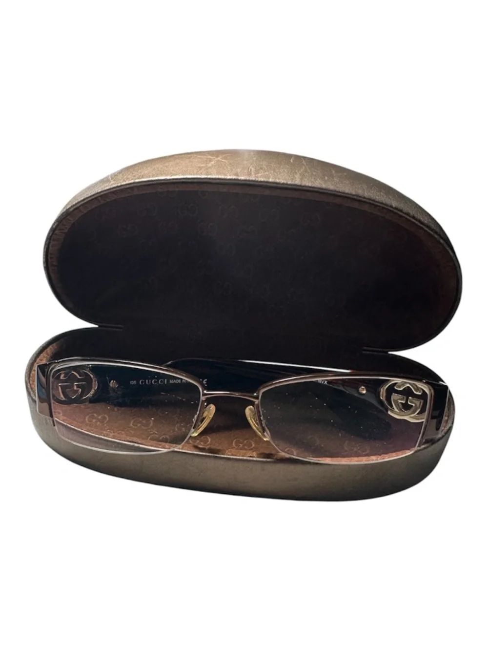 Gucci Semi-Rimless Eyeglass Frames Brown Tortoise & Gunmetal GG Logo w/ Case